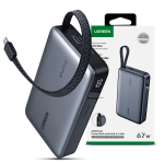 Power Bank Tipo C Ugreen 20000 mAh 67W con Cable Integrado para Laptops