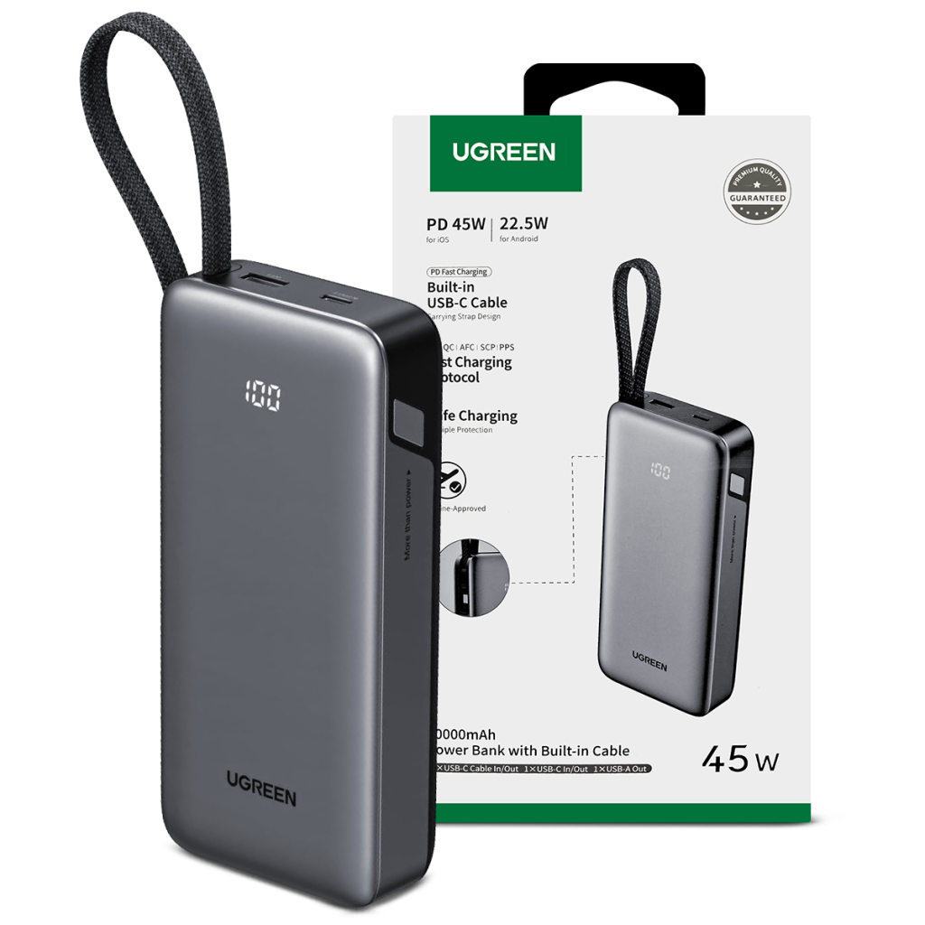 Power Bank Ugreen 20000 mAh 45W PB536 con cable integrado