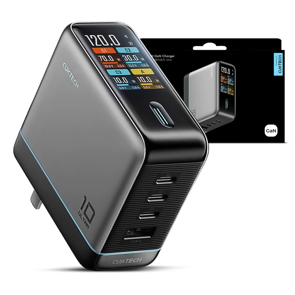 Cargador Cuktech 120W GaN AD1204U con Pantalla