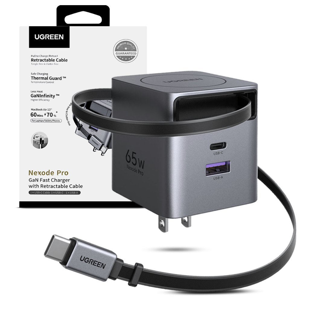 Cargador Ugreen 65W Cable Retractil X615