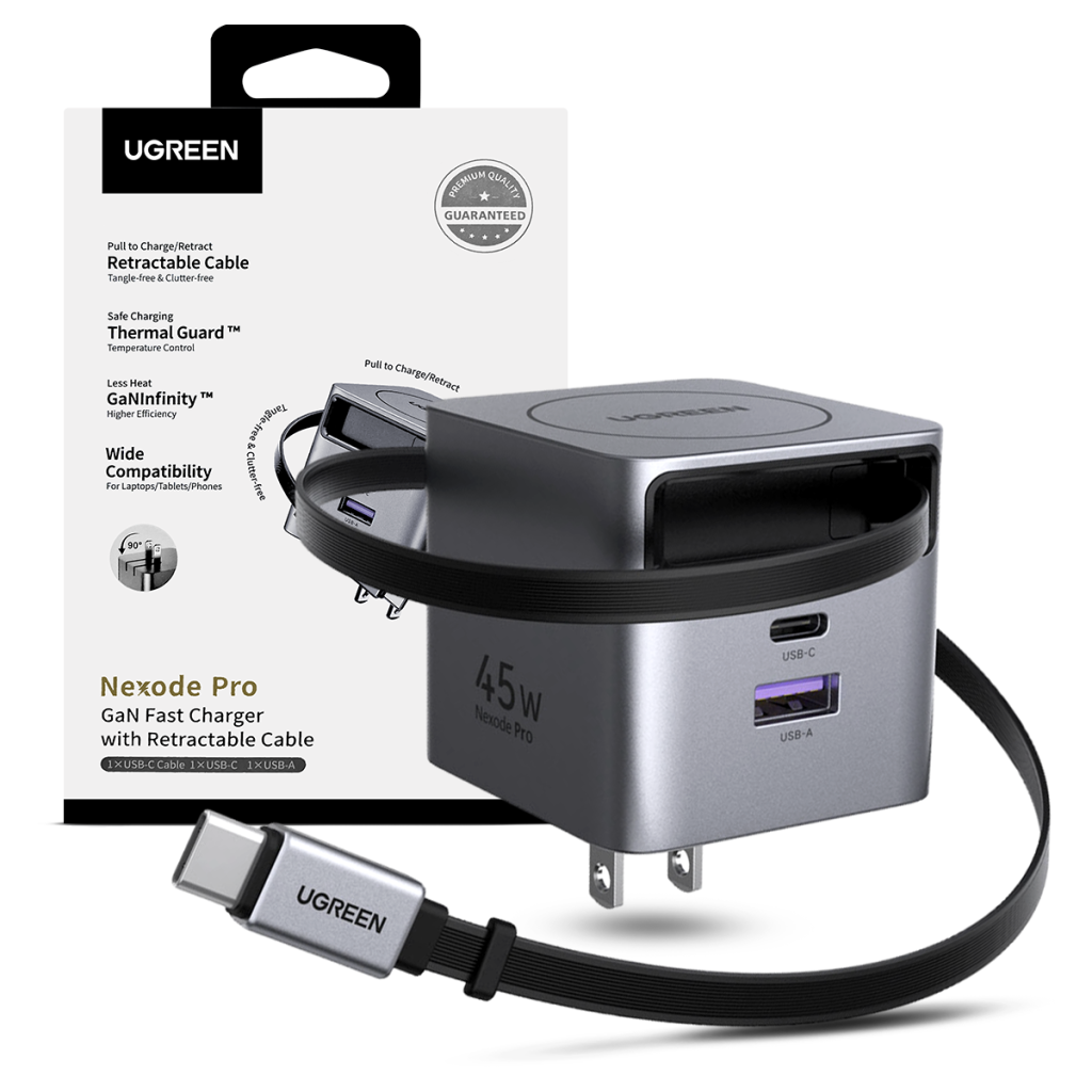 Cargador Ugreen 45W Cable Retractil X614